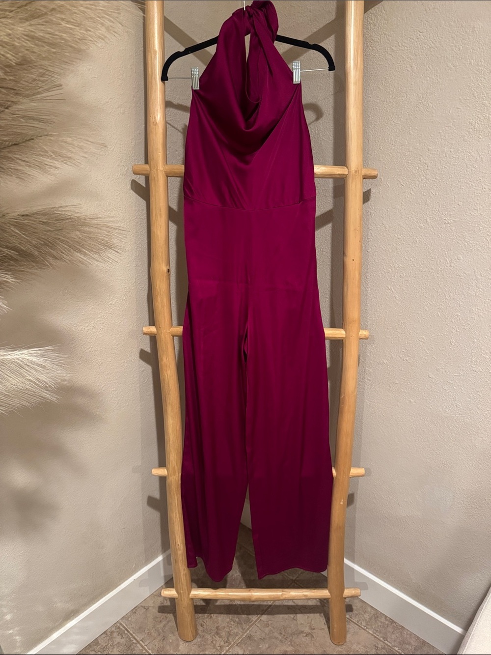Express Sleeveless Halter Jumpsuit in Berry Plum